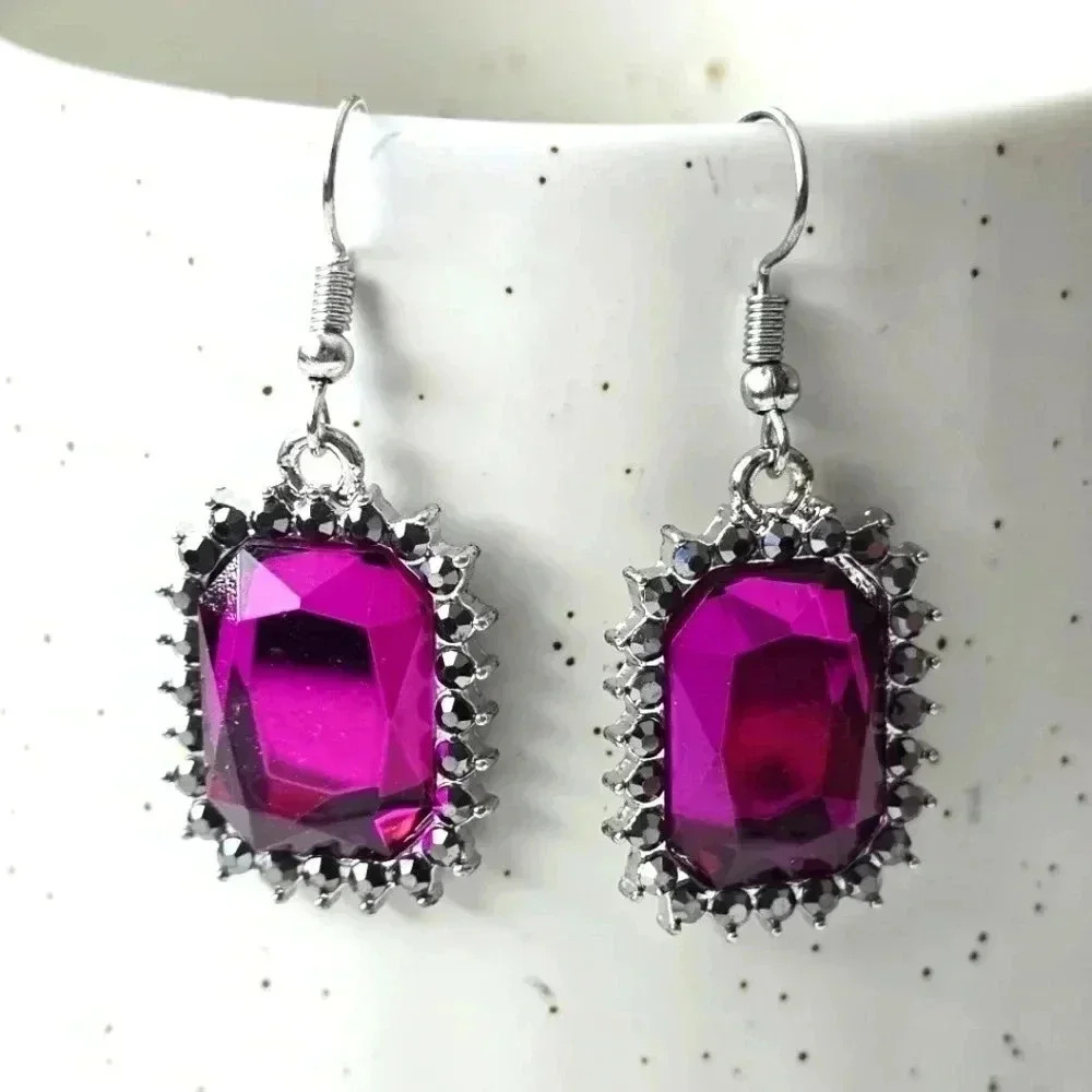 Purple Gray Silver Metallic Gem Hook Dangle Fashion Jewelry Earring Bohemian E99